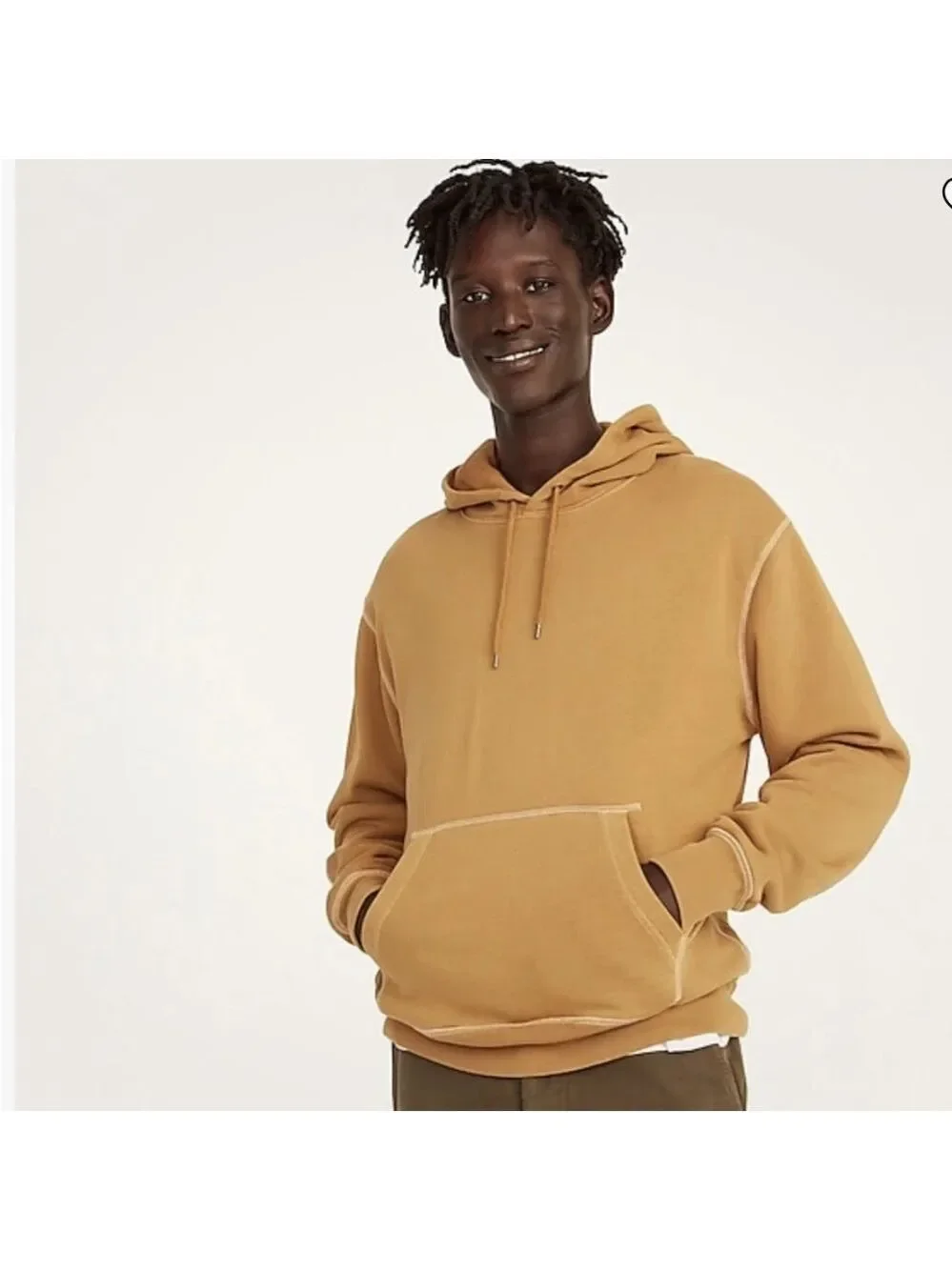 J. Crew Garment Dyed Thermal Lined Pullover Hoodie SZ M Distant Plains Mustard